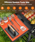 Silicone Grill Mat For Blackstone Griddles With Drip Pad Large Sixteen By Eleven And A Half Inch Tool Organizer Mat Featuring Eight Slots Spatula Holder And Outdoor Kitchen Counter Accessory Dope Gift For Men Bright Orange
