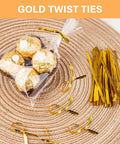 Clear Cellophane Bags 4x6 Inch, 100 Pack With Color Twist Ties for cookies and candies with gold twist ties for party favors