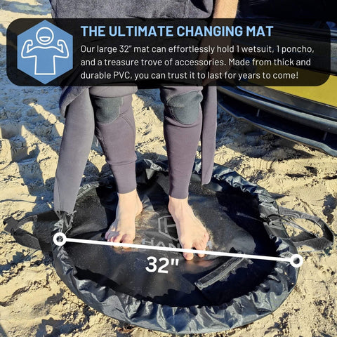 Person standing on beach using 32 Inch Wetsuit Changing Mat Bag With Shoulder Strap Waterproof Wet Suit Carrier