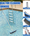 No Fuss Three Piece Pool Cleaning Kit With Skimmer Net, Extendable Aluminum Pole, And Stainless Steel Pool Brush in a pool