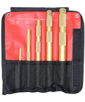Image of Brass Drift Punch Set 5 Piece With Sizes 1/4x4, 3/8x6, 1/2x7, 5/8x8, 3/4x8 Non Marring Non Sparking USA Made Includes Anti Slip Pouch