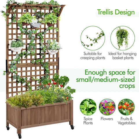 72 Inch High Horticulture Garden Planter With Trellis For Vine Climbing Plants Raised Outdoor Bed With Drainage Holes