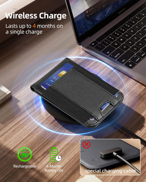 Dope MagSafe Wallet With Money Clip And Find My Tracking For IPhone 12 Through 17 Eight Card Slots RFID Blocking Rechargeable Stand Carbon Fiber Black on wireless charger