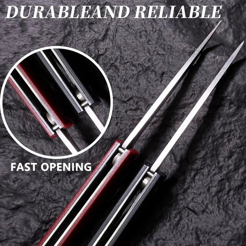 Folding Knife With 3.8 Inch Curved Clip Point Blade For Grab And Go Everyday Carry, High Carbon Stainless Steel, Ball Bearing Pivot, Slim 0.58 Inch Thick, Lightweight 1.76 Oz, Leather Sheath, Gentleman's EDC For Daily Tasks And Food Prep, open blade detail