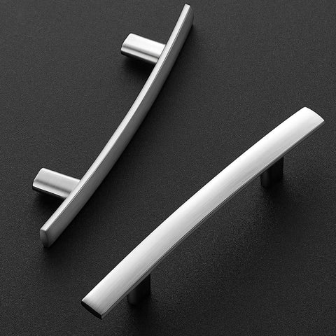 Brushed Nickel Cabinet Handles Set 30 Pack Slim Curved Drawer Pulls 5 3 16 Inch Length With 3 Inch Hole Centers Kitchen Cabinet Hardware