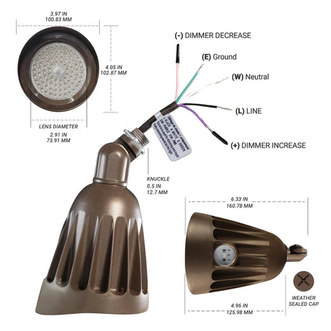 Bronze 25W Bullet Outdoor LED Spotlight Flood Light For Yard And Garden 3500 Lumens Color Temp 3000K 4000K 5000K Selectable