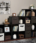 Espresso 4 Cube Organizer Desk With Built In USB Charging Hub And Dual Plug Charger For Home Office with shelves and decor
