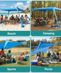 10x10 Ft Beach Sun Shelter Tent With Lycra Canopy Adjustable 2 Or 4 Pole Setup Windproof Shade For Beach Picnic Or Backyard