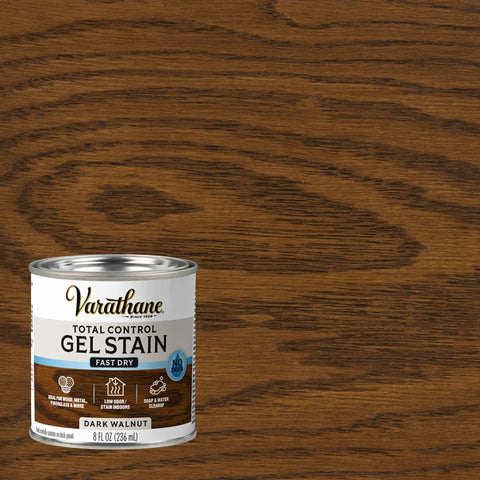 Rich Dark Walnut Gel Stain Water Based Finish Delivers A Hella Smooth No Drip Surface On Furniture Doors And Indoor Wood Trim Fast Drying With Low Odor in an 8 oz can.