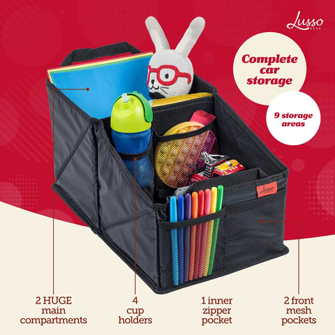 Backseat Car Organizer With Built In Cup Holders And Mesh Pockets Foldable With Handles 9 Compartments Road Trip Essential