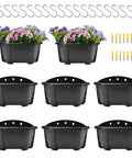 Top Tier Self Watering Wall Planters For Indoor Balcony And Railing Gardens, Dark Coffee Hanging Flower Pots With Integrated Trays and heavy duty mounts, with hooks and mounting accessories.