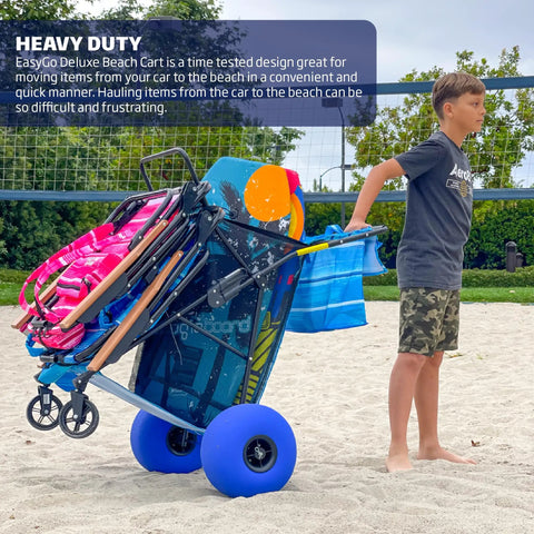 Heavy Duty Folding Beach Cart With Balloon Wheels 13 By 7 Inch Ocean Utility Holds Four Chairs Umbrella Holder