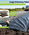 Heavy Duty 13x65ft Driveway Fabric 5.2oz Commercial Weed Barrier Landscape Geotextile for garden, road, and erosion control.
