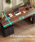 Top view of Farmhouse Electric Standing Desk With 63 Inch Long Workstation Height Adjustable Sit Stand Desk With 3 Drawers