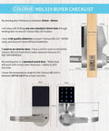Diagram of Colosus NDL319 keyless door lock with installation checklist and measurements in durable silver finish.