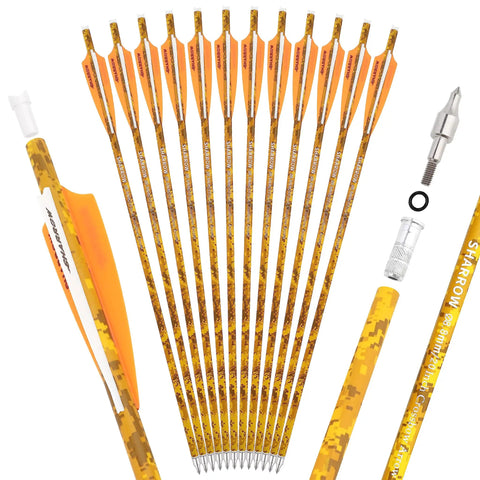 12 Pack 20 Inch Carbon Crossbow Bolts With Camouflage Shafts And 125 Grain Removable Tips For Hunting And Target Practice