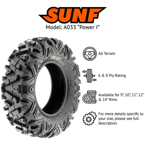 SET OF FOUR 25x8-12 FRONT AND 25x10-12 REAR ATV UTV TUBELESS 6PR TIRES POWER I A033 BUNDLE FOR TRAILS DESERT MUD DIRT ROCKS TIRE