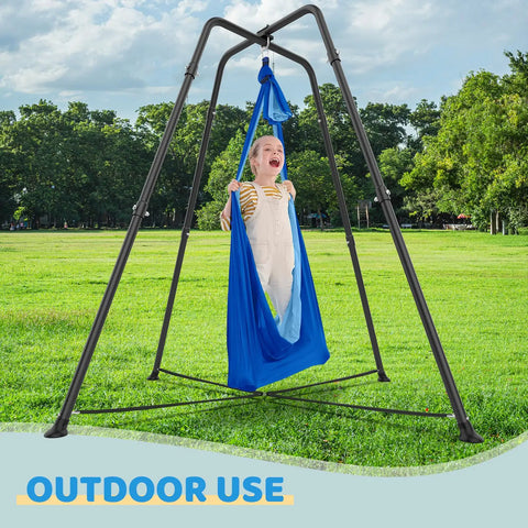 Heavy Duty Indoor Outdoor Swing Frame With Sensory Pod Swing And Hammock Chair Stand for Adults, X Shaped Steel Base
