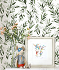 Green Leaf Peel And Stick Wallpaper Floral Contact Paper Self Adhesive Removable Wall Cover 17.7 Inches By 118.1 Inches Tropical Vintage Flower Design For Bathroom Kitchen Cabinets decor with flowers and framed art