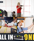 Stud Finder And Three In One Laser Level Ruler Wall Scanner with vertical and horizontal bubbles in use for home improvement