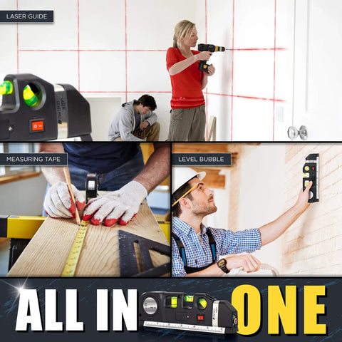 Stud Finder And Three In One Laser Level Ruler Wall Scanner with vertical and horizontal bubbles in use for home improvement