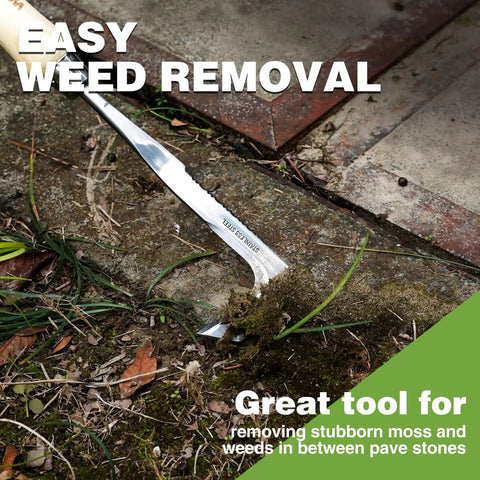 Crack Weeder 12 Inch Stainless Steel Crevice Tool With Ash Wood Handle L Shaped Sidewalk Weed Puller Spatula For Garden