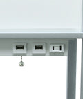 Gray Etagere Floor Lamp With 3 Shelves, 2 USB Ports, 1 Charging Outlet close-up showing USB ports and pull chain