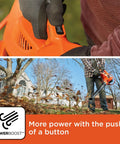 Person using 3 In 1 Backpack Leaf Blower Vacuum Mulcher With PowerBoost 250 MPH Airflow And 400 CFM For Lawn Care, blowing leaves.