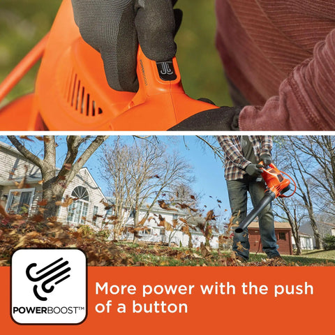Person using 3 In 1 Backpack Leaf Blower Vacuum Mulcher With PowerBoost 250 MPH Airflow And 400 CFM For Lawn Care, blowing leaves.