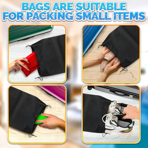 10 Pack Non Mesh Solid Travel Shoe Bags Set Waterproof Drawstring Sneaker Storage Organizer in use with various items