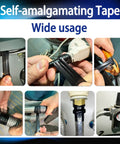 Close-up of Self-Fusing Silicone Tape 1 Inch By 10 Feet Self-Welding Repair Tape used on various pipes and cables for sealing and insulation.