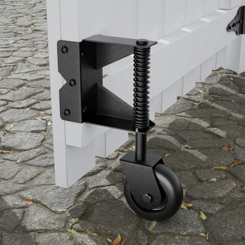 4 Inch Gate Wheels With Spring Loaded Caster And 360 Degree Universal Mount Plate For Wooden Fence And Metal Gates Heavy Duty 220 Lb Capacity Black Absorbs Vibration And Handles Uneven Surfaces Across Concrete Dirt And Grass