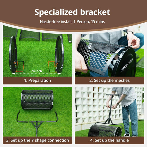24 Inch Compost Spreader For Lawns With Installation Support Accessories Metal Mesh Roller Spreader For Topsoil Manure