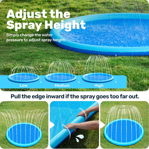 Non Slip 72 Inch Splash Pad Sprinkler for Outdoor Water Play with adjustable spray height in a backyard setting