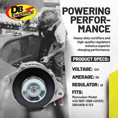 High Output MerCruiser Alternator Replacement For Marine Engines And Boats Direct Fit OEM Parts with product specs shown