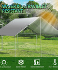 Heavy-Duty Metal Chicken Coop With Round Top Spire Roof And Tri-Support Wire Mesh Run Water-Resistant Cover UV Protective Outdoor Pen