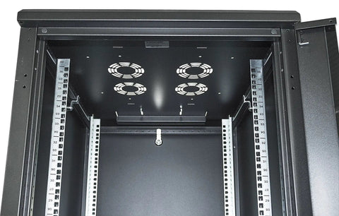 Interior view of Heavy Duty 19 Inch Network Cabinet Server Rack Enclosure featuring secure locking design and ventilation panels.