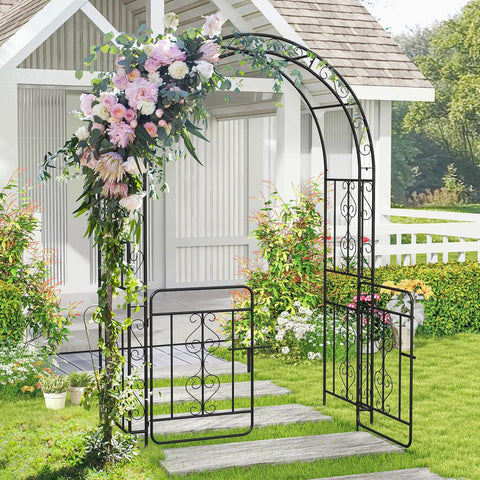 Garden Arbor With Gate Metal Arch Trellis For Climbing Plants And Vines 84 Inch High 54 Inch Wide Heavy Duty Wedding Archway