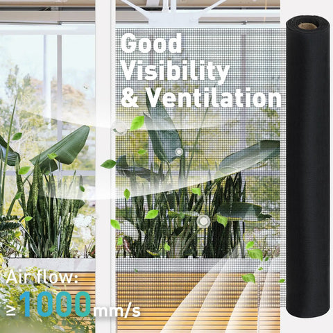 Heavy Duty 304 Stainless Steel Window Screen Roll 35 Inch By 10 Foot Black PVC Coat 22 Mesh Rust Resistant in window setting