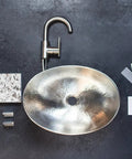 Hammered Nickel Vessel Sink Handcrafted Above Counter Basin 19 Inch Hobbes Style with Durable Nickel Finish, Easy DIY Install