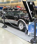 Mr. Chain plastic barrier chain, silver, 2-inch links, 25 ft, installed around a classic car display.