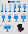 Diamond Hole Saw Kit With Pilot Bit For Marble Granite Ceramic Porcelain Tile And More, 11 Piece Diamond Tile Drill Set sizes labeled.