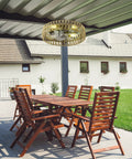5 Pc Blades Ceiling Fan with Remote Control, Low Profile Flush Mount installed above a wooden dining table in a patio setting.
