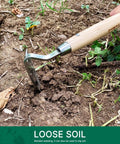 Stainless Steel Bent Angle Gardening Sickle Weed Scraper Hoe With Ergonomic Ash Wood Handle 12.67 Inch Blade For Weeding And Soil Loosening in garden soil