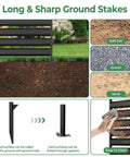 Diagram showing installation of Black Metal Outdoor Privacy Screen Fence Panels 42 Inch High 38 Inch Wide Two Panel Enclosure For Air Conditioner Trash Can Pool Equipment Garden Patio Privacy Fence For Outside No Frills Heavy Duty with long stakes for various soil types and easy cleaning