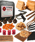 All In One 100 Piece Fire Starter Kit For Campfires And Survival With Ferro Rod 3000F Sparks Char Cloth Wax Ropes Fatwood Fire Cubes