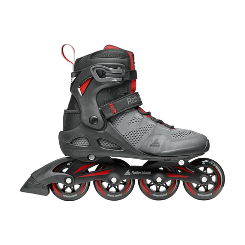 Macroblade 84 Mens Fitness Inline Skates Built For Real Skaters With High Cuff Support And Adjustable Fit Footboard. Dark gray and red.
