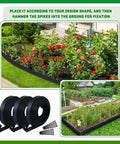 Durable 246 Ft Garden Landscape Edging Kit with rolls and spikes in flower bed installation.