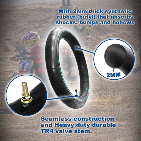 Heavy Duty 3.00-12 Inner Tube For Dirt Bikes with 2mm thick butyl and TR4 valve, for Honda, Kawasaki, Suzuki, Yamaha bikes