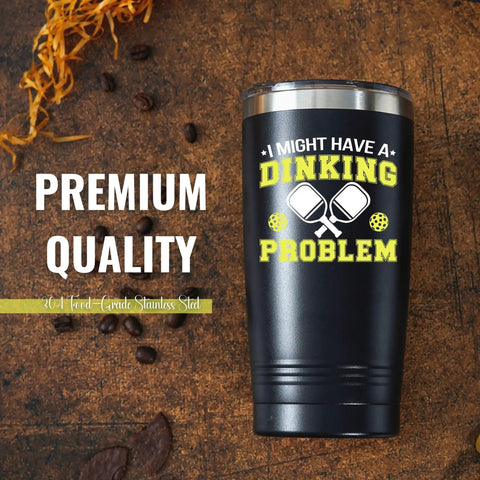 Premium 20 Oz Pickleball Travel Tumbler With Secure Spill Proof Lid And Present Ready Gift Box Sleek Stainless Steel Drink Cup with playful text.